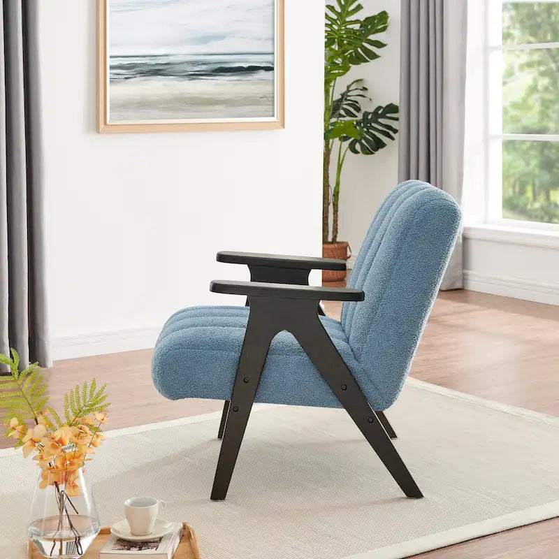Fauteuil d'appoint moderne en tissu Sherpa Teddy – Cadre en bois Espresso
